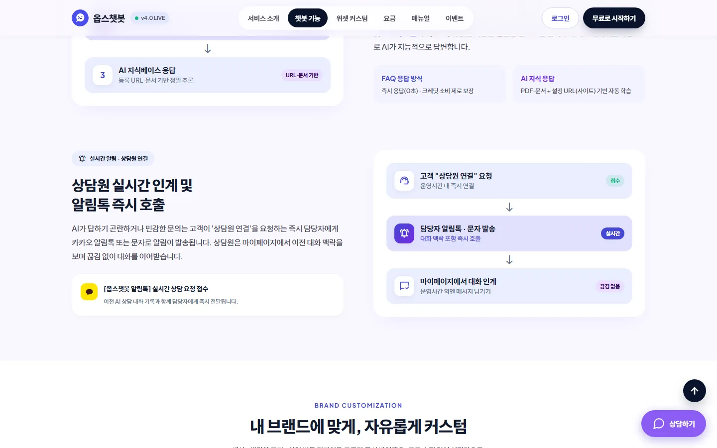 옵스챗봇 사이트 화면 4 / 6